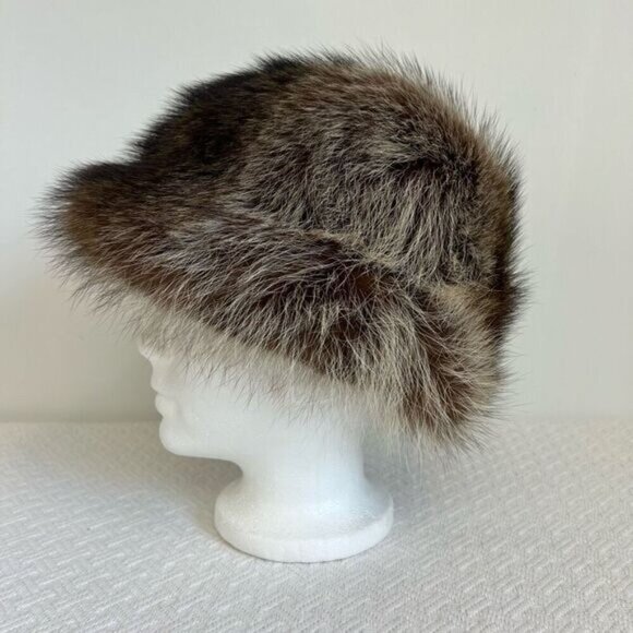 Vintage 80s Stella Creations Real Mink Fur Lined Women’s Hat Winter Warm Natural - Picture 2 of 11